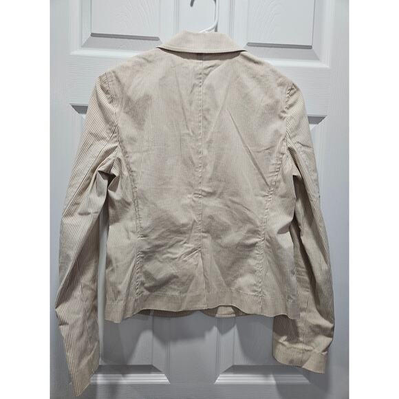 Vintage Theory White Beige Pinstripe Cotton Women's Blazer Size 6 Neutral Jacket - Picture 8 of 11